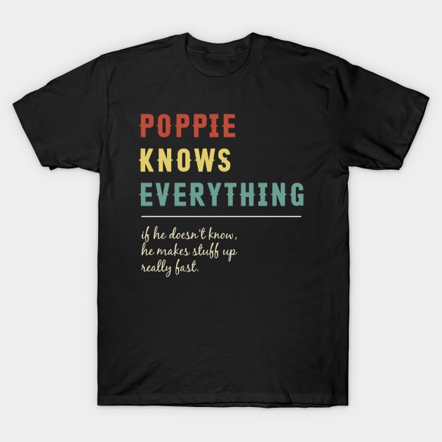 Poppie Knows Everything Funny Vintage Retro Best Poppie T-Shirt by Tun Clothing